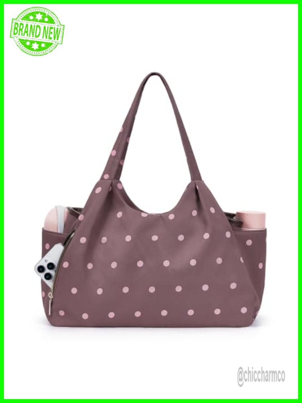 Large Polka Dot Y2K Preppy Tote Shoulder Bag 9 Pockets 15" Laptop Cotton
